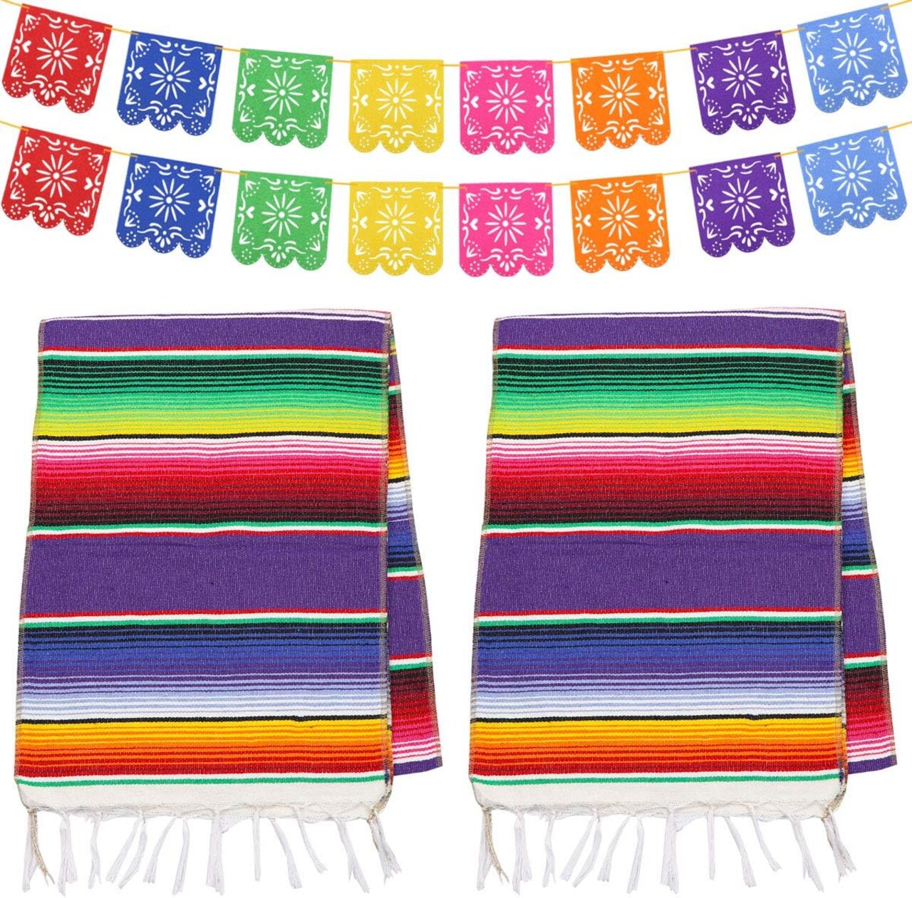 2-Pack Mexican Serape Table Runners 14x84" – Fringe Cotton, Party & Wedding Decor